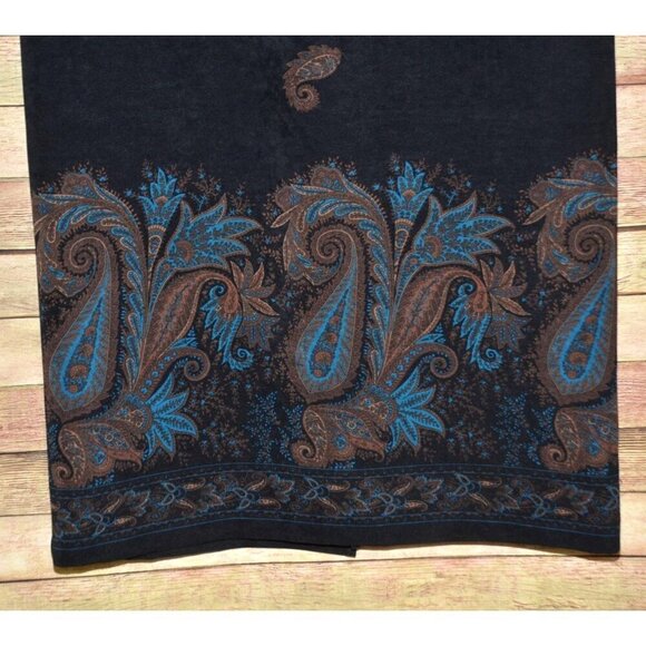 Pretty Briggs New York Vintage Paisley Print Midi Skirt 14 Black Pencil Style - Picture 3 of 10